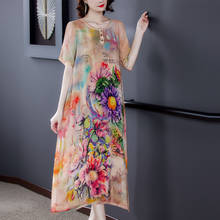 ZUOMAN-vestido Midi bohemio de seda Mulberry para mujer, vestido elegante con estampado Floral para la playa y fiesta, de talla grande hasta 4XL, 2021 2024 - compra barato