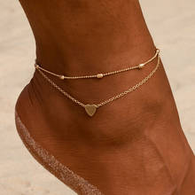 Tornozeleira feminina com duas camadas, corrente, pulseira dourada e prateada, bracelete para mulheres, verão, sandálias descalças, joia de praia 2024 - compre barato