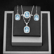 Sterling Silver 925 Set Women Korean Fashion Elegant Aquamarine Ring Earring Pendant Inlaid Zircon Gemstones Luxury Fine Jewelry 2024 - buy cheap