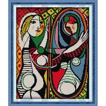 Pintura Diy de chica espejo de Picasso, lienzo impreso con cuentas, 14CT11CT DMC, Kits de costura de punto de cruz, conjunto de bordado, decoración del hogar 2024 - compra barato