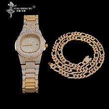 Кубинская цепочка ожерелье со льдом + набор часов, ювелирные изделия в стиле хип-хоп, колье золотого и серебряного цвета, стразы ожерелья с застежкой для мужчин 13 мм 2024 - купить недорого