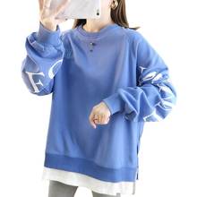 2020 Autumn Round Neck Women Sweatshirt Letter Printing Tops Fashionable Loose Wild Casual Commuter Fake Two Ladies Sweatshirts 2024 - buy cheap