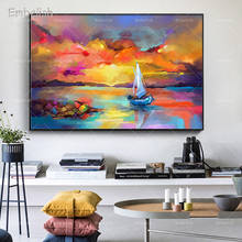 1 Pieces Landscape Wall Pictures For Living Room Boats On Beach Modern Home Decor Posters HD Print On Canvas Oil Paintings 2024 - buy cheap