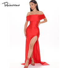 Tobinoone Off shoulder red bodycon party dress Women summer high slit sexy maxi long dress Female elegant club dress vestidos 2024 - buy cheap