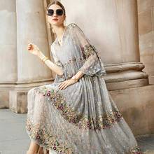 Vestido floral bordado feminino, vestido vintage de malha com duas peças, elegante linha a, moda primavera/verão 2021 2024 - compre barato