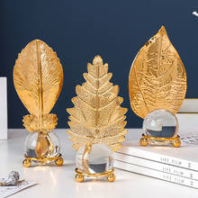 Decoração de metal com folhas, esferas de cristal nórdicas de luxo, decorações criativas, para casa, sala de estar, escritório, acessórios de decoração, lembrança, presentes 2024 - compre barato