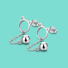 Brincos de prata esterlina s925 femal, brincos minimalistas com pingente de sino de gato, em prata sólida, não são alérgicos, joias de brincos para mulheres 2024 - compre barato