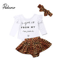 pudcoco Baby Girls Clothes Set 2020 Spring Autumn Newborn Clothing Leopard Print Rompers Headband Shorts Skirt 3PCS Outfits Set 2024 - buy cheap