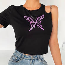 Camiseta gótica sexy de mariposa para mujer, camisa de manga corta negra vintage, Camiseta estampada ajustada, camiseta recortada de moda 2020 2024 - compra barato