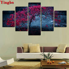 5 Pieces 5D Diamond Painting Cross Stitch Red tree Diy Diamond Embroidery scenery  Full square round Diamond Mosaic Needlework 2024 - buy cheap