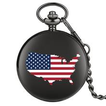 Reloj de bolsillo de cuarzo con diseño de bandera americana, pulsera con diseño de mapa de la bandera de Estados Unidos, con estrellas y rayas, collar, cadena, joyería, regalo de recuerdo 2024 - compra barato