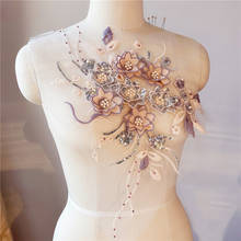 2 piezas 3D flor malla encaje apliques bordado parche vestido de novia cinta de tela decoración DIY 2024 - compra barato