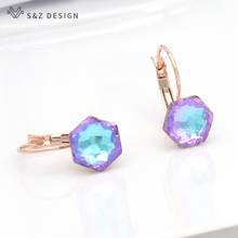 S&Z DESIGN Korean 2020 New Fashion hexagon Crystal Dangle Earrings 585 Rose Gold White Gold Eardrop For Women Wedding Jewelry 2024 - buy cheap