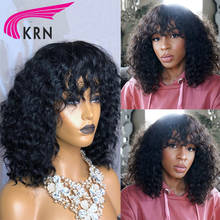 Jerry Curly Wig With Bangs Full Machine Made Wig 180 Density Remy Burgundy Brazilian Short Bob Curly Human Hair Wigs For Women 2024 - buy cheap