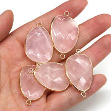 2021 New Natural Stone Rose Pink Quartz Pendant Charms Double Hole Connector for DIY Necklace Bracelet Jewelry Making Gift 1PC 2024 - buy cheap