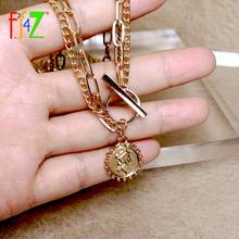 F.J4Z Hot Toggle Clasp Chain Coin Pendant Necklaces for Women Vintage Necklace for Women Minimalist Collar Necklace Dropship 2024 - buy cheap