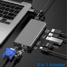 Tebe-hub 8 em 1 usb-c para hdmi, compatível com vga, rj45, gigabit, leitor de cartão sd, adaptador para macbook, huawei 2024 - compre barato