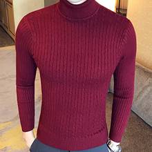 Suéter de gola alta masculino, pulôver básico de manga longa lisa com elástico da moda para outono e inverno, camiseta slim fit para homens 2024 - compre barato