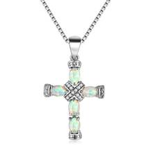 Christian Cross Blue Opal Stone Sterling Sliver Pendants For Women Girls 2024 - buy cheap