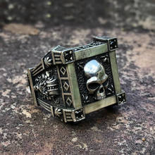 Square Gothic Black CZ Skull Signet Ring Men's Fashion Punk Stainless Steel Biker Party Jewelry 2024 - buy cheap