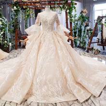 Champagne Flare Long Sleeves Sexy Plus Size Wedding Dresses 2020 Dubai Flowers Sequins Luxury Bridal Dress BHX0131 Couture Dress 2024 - buy cheap