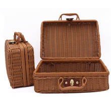 Vintage Portable Handmade Rattan Woven Storage Case Makeup Travel Picnic Luggage Basket Holder Suitcase Sundries Box 30*21*14Cm 2024 - buy cheap