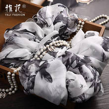 Cachecol longo de seda estampado feminino, cachecol de seda estampado preto e branco orquídea hangzhou primavera outono inverno 2024 - compre barato