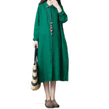 NYFS 2021 New Spring  Autumn Woman Dress Loose Vintage Long Dress vestido de mulher Robe Fashion Cotton Linen ShirtDress 2024 - buy cheap
