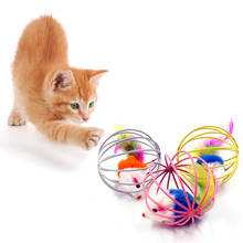 1 шт., кошачья интерактивная игрушка, Шариковая перьевая палочка с маленьким колокольчиком, клетка для мыши, игрушка, пластик, искусственная красочная игрушка-Тигер для кошек, товары для домашних животных 2024 - купить недорого