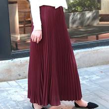 Осенняя длинная Плиссированная юбка в стиле Харадзюку для женщин, модная однотонная элегантная юбка средней длины в Европейском стиле, с эластичным поясом, Kawaii, 2020 2024 - купить недорого