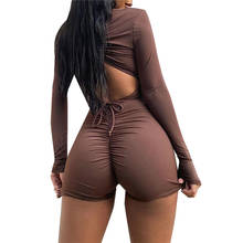 Women Sexy Skinny Jumpsuit Brown Long Sleeve Deep V-neck Solid Color Tight One-piece Backless Playsuit Romper  S/ M/ L/ XL 2024 - buy cheap