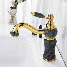 Латунный и мраморный смеситель для ванной комнаты Tuqiu, золотистый кран для раковины, для холодной и горячей воды, крепление на раковину 2024 - купить недорого