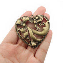 Pingente largo formato de coração para colar, 2 peças bronze antigo aberto flor arco formato de coração descobertas faça você mesmo colar 53x52mm 2024 - compre barato