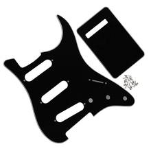 FLEOR Set of Black 3Ply No Mounting Hole Guitar Pickguard SSS Back Plate Tremolo Cover with Screws For FD ST 2024 - buy cheap
