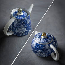 China jingdezhen chaleira de chá azul e branca, porcelana kung fu, bule de chá antigo de cerâmica artesanal, presente de serviço de chá 2024 - compre barato