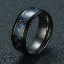 Fashion Ceramic Men Ring Black Stainless Steel In Blue Carbon Fiber Inlay Wedding Brands Male Anillos Engagement Dropshipping 2024 - buy cheap