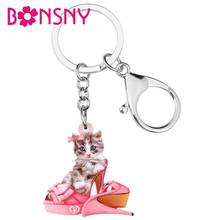 Bonsny Acrylic Valentine's Day High heels Teacup Cat Key Chains Ring Bag Car Wallet Keychain For Women Girl Teen Decoration Gift 2024 - buy cheap