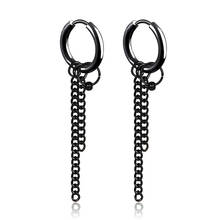 Fashion Black Tassel Chain Earring Stainless Steel Circle Stud Earrings Mens Rock Punk Round Earrings Hip Hop Jewelry 1pcs 2024 - buy cheap