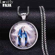 Stainless Steel Glass Christian Jesus Virgin Necklaces Men/Women Silver Color Religion Round Jewelry collares N5232S03 2024 - buy cheap