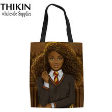 Thikin eco tote algodão estudante saco de livro preto arte africano meninas imprimir senhoras praia bolsa casual tote ombro das mulheres sacos de compras 2024 - compre barato