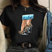 FIXSYS-Camiseta de moda para mujer, zapatos de tacón alto de leopardo, camiseta estampada, camisetas Harajuku para mujer, camiseta de los 90 2024 - compra barato