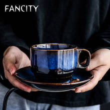 FANCITY European ceramic coffee cup and saucer set creative breakfast cup afternoon tea Japanese simple retro blue utensils 2024 - buy cheap