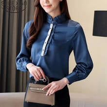 Camisa feminina chiffon manga comprida elegante, blusa feminina azul para escritório 2020 e para mulheres ol 8272 50 2024 - compre barato