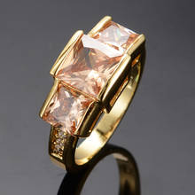 Anel de pedra de cristal champanhe feminino, luxuoso, cor dourada, amarela, anéis grandes de casamento para mulheres, vintage, de noiva, anel quadrado de noivado 2024 - compre barato