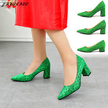 Green Bridal Wedding Shoe Thick With Pointed Toe Female High Heels Lace Suede Single Shoes Elegant Comfort Lady Pumps Size 33-42 2024 - buy cheap