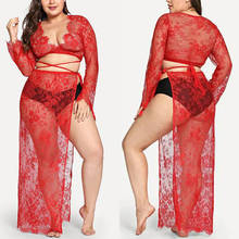 Plus Size 3XL See Through Sexy Lingerie Women Lace Long Dress Sleepwear Underwear G-String Sheer Sleepwear Chemises 2024 - buy cheap