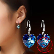 Sweet Fashion 925 Sterling Silver Blue Crystal Love Heart Drop Earrings For Women Valentine's Day gifts 2024 - buy cheap