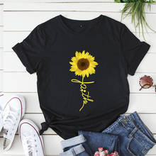 Ymwmhu Faith, женская футболка с рисунком подсолнуха, хлопковая футболка с коротким рукавом, модная летняя свободная футболка для женщин, футболка большого размера 2024 - купить недорого