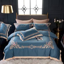 100% Egyptian Cotton Bedding Queen King size 4Pcs flowers pattern blue Duvet Cover Bed sheet Pillow shams 2024 - buy cheap