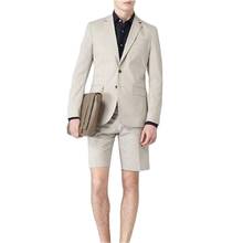 Beige Men Suits Short Pants Casual Summer Stylish Wedding Clothing Slim Fit 2Pieces Tuxedo Terno Masculino Blazer (Jacket+Pants) 2024 - buy cheap